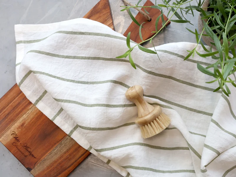 Chic Antique Éternel Geschirrtuch Weiß Grün mit Streifen