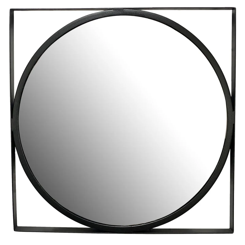 Wandspiegel Rund Metall Schwarz 54x54 cm Quadratischer Rahmen