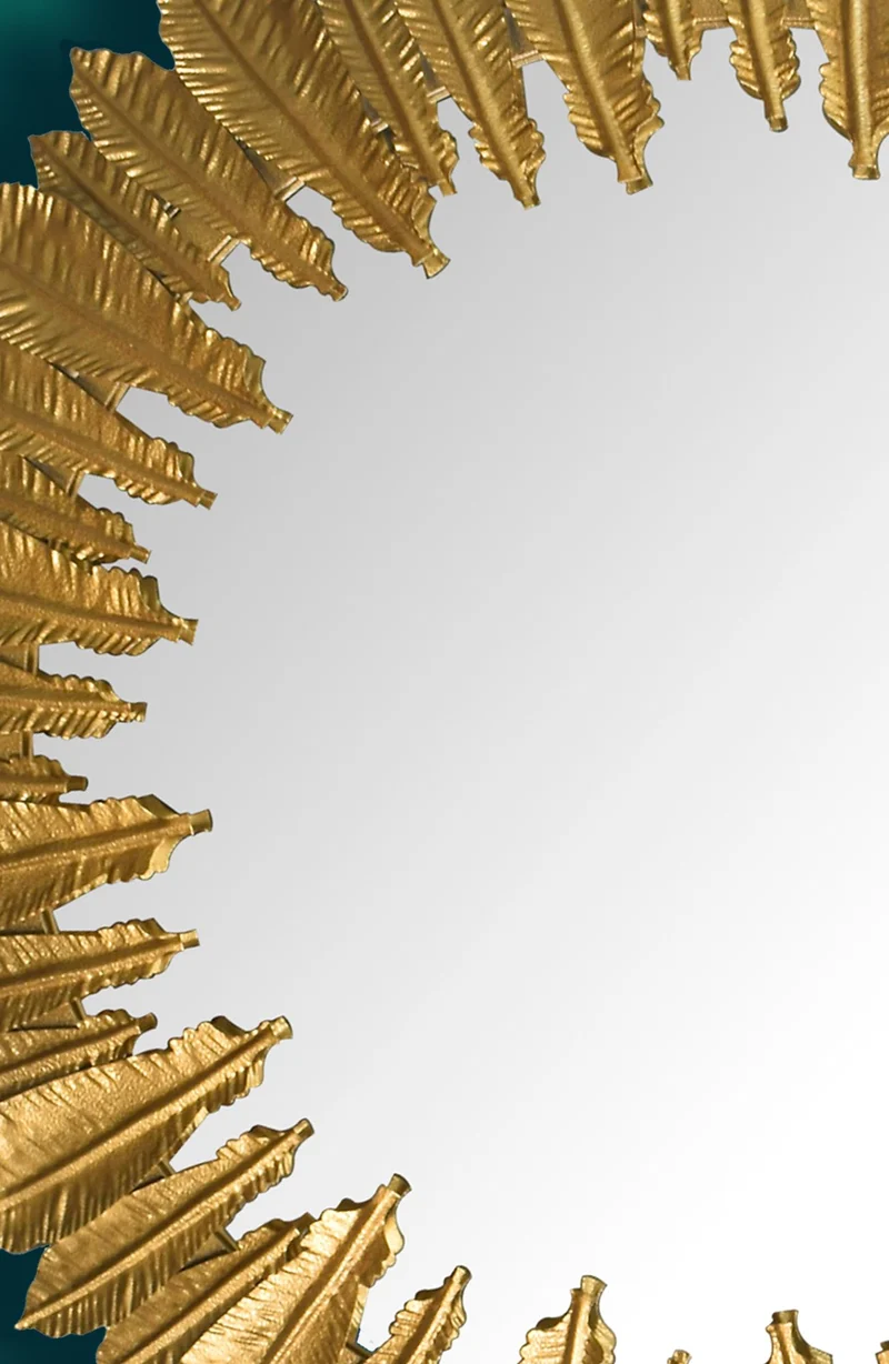 Wandspiegel Rund Metall Gold 68 cm Federn-Design