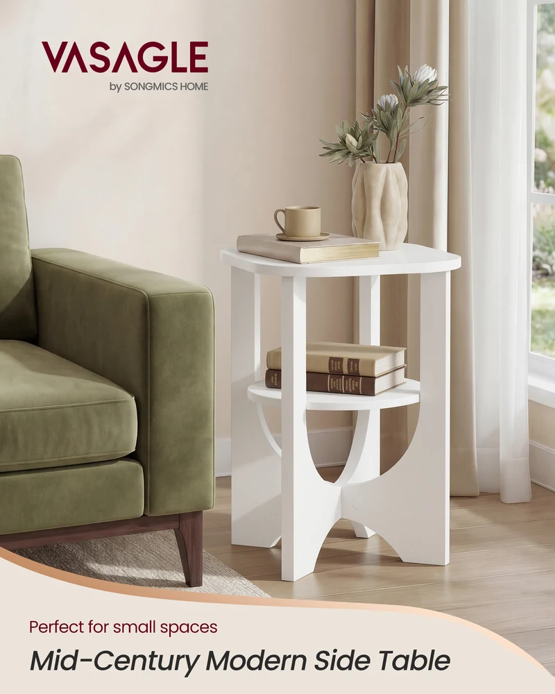 VASAGLE Side Table, 2 Tier Small Accent End Table, Nightstand with Lower Shelf for Small Spaces, Living Room, Bedroom, Cloud White