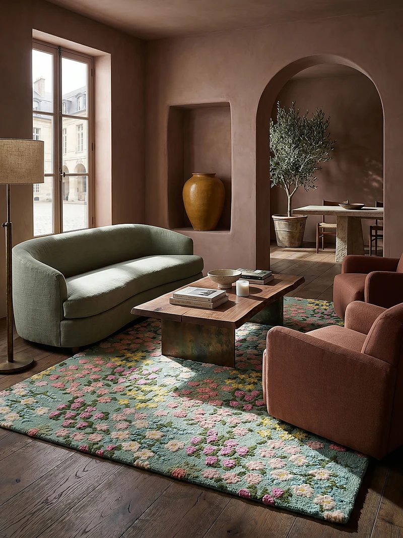 Wollteppich Floral Muster, Naturmotive, Schlafzimmer