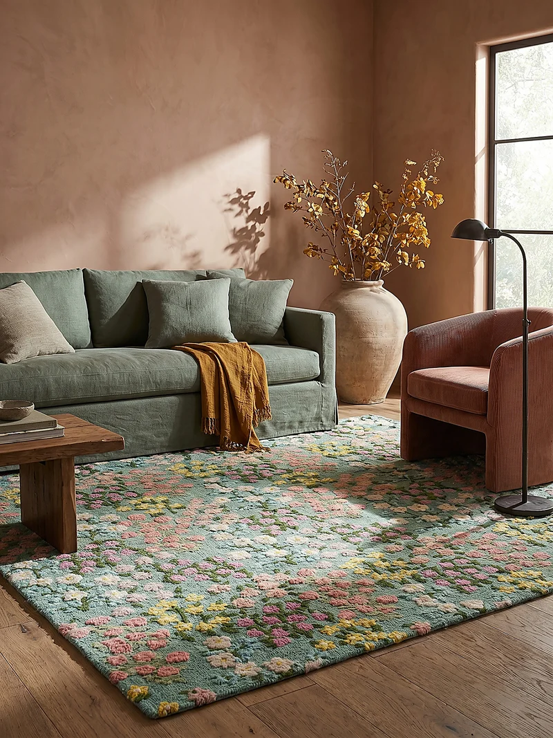Wollteppich Floral Muster, Naturmotive, Schlafzimmer