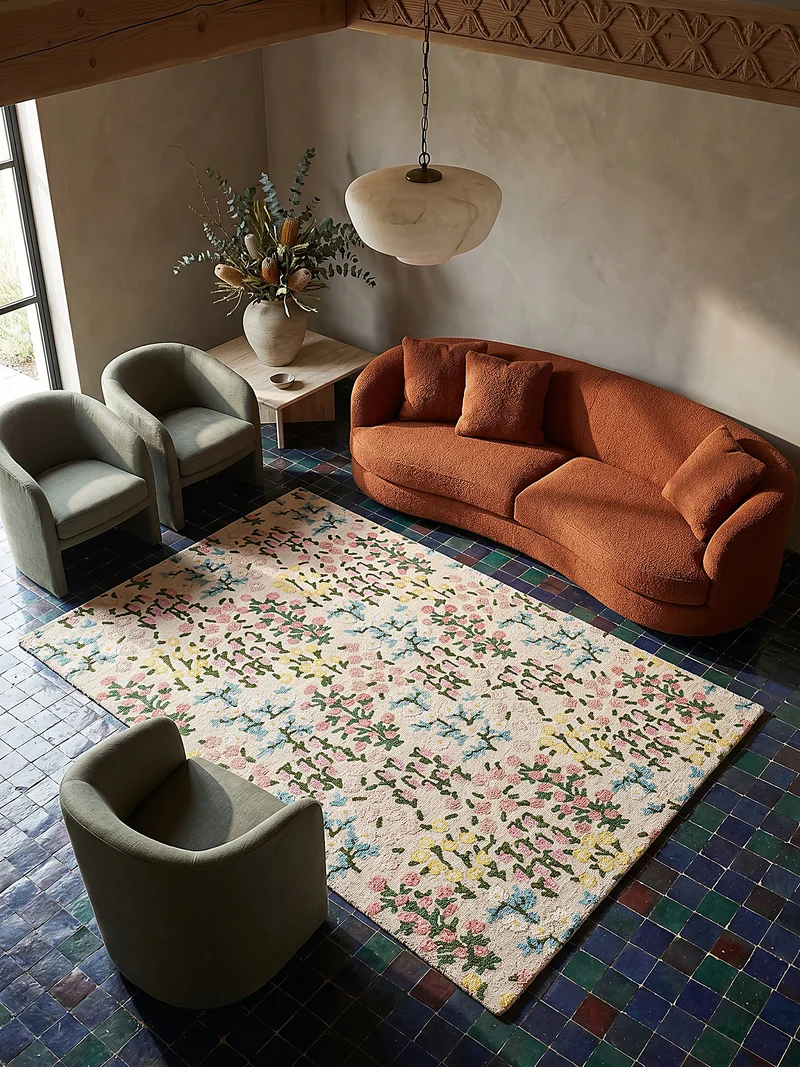 Wollteppich Floral Muster, Naturmotive, Schlafzimmer