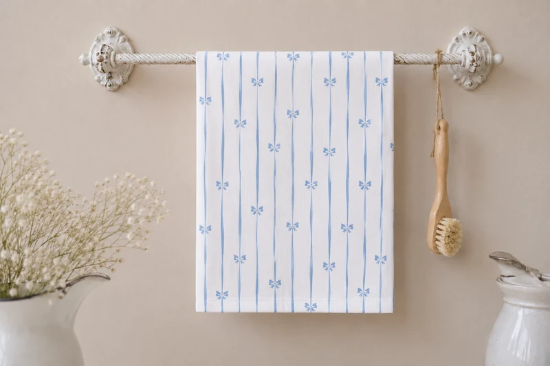 GreenGate Geschirrtuch Dolobella Hellblau mit Blumenmuster