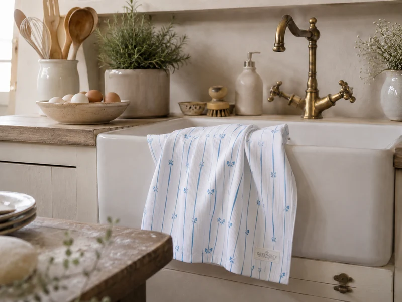 GreenGate Geschirrtuch Dolobella Hellblau mit Blumenmuster