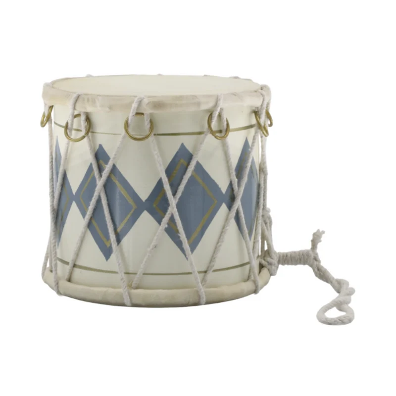 Chic Antique Vintage Trommel mit Leder handgefertigt – Dekotrommel Sky Blue/Creme