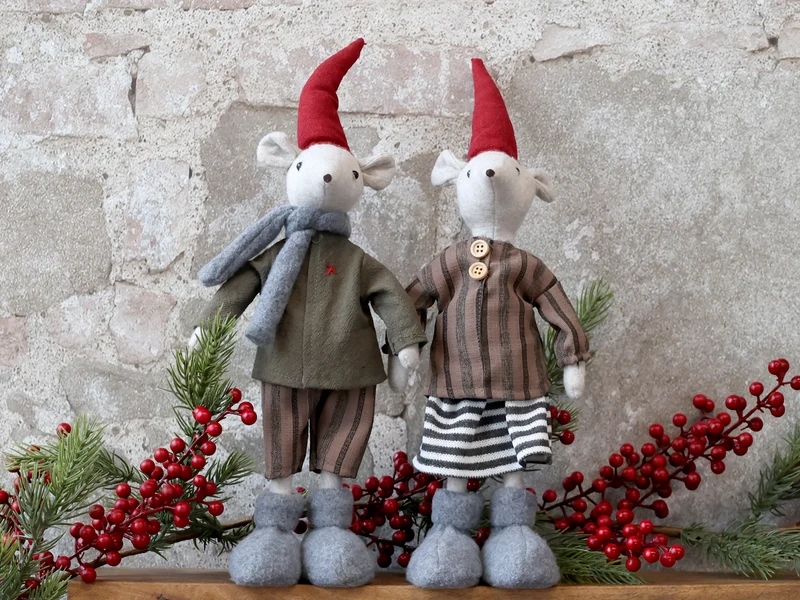 Chic Antique Asger & Agnes Weihnachtsmaus stehend – dekoratives 2er Set