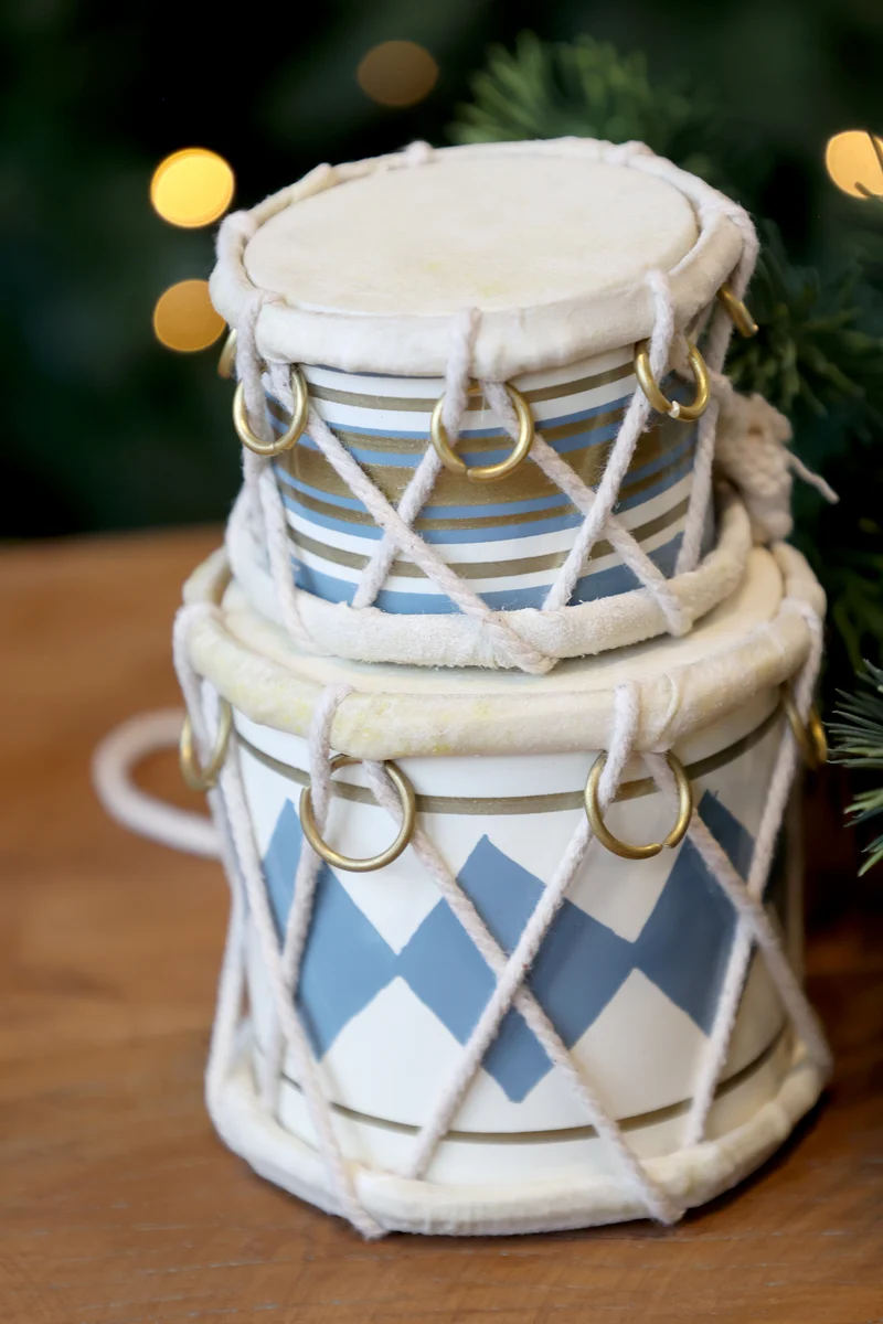 Chic Antique Vintage Trommel mit Leder – handgefertigte Dekotrommel Sky Blue/Creme