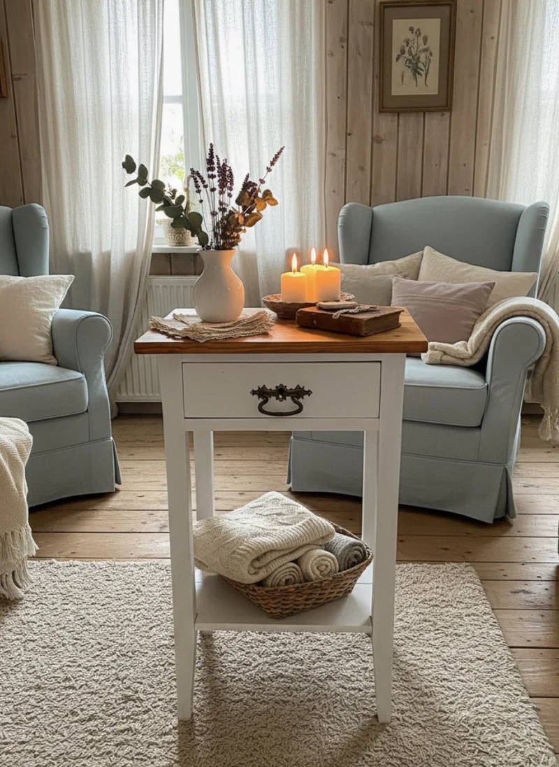 Antiker Beistelltisch, Naturplatte, Shabby Chic