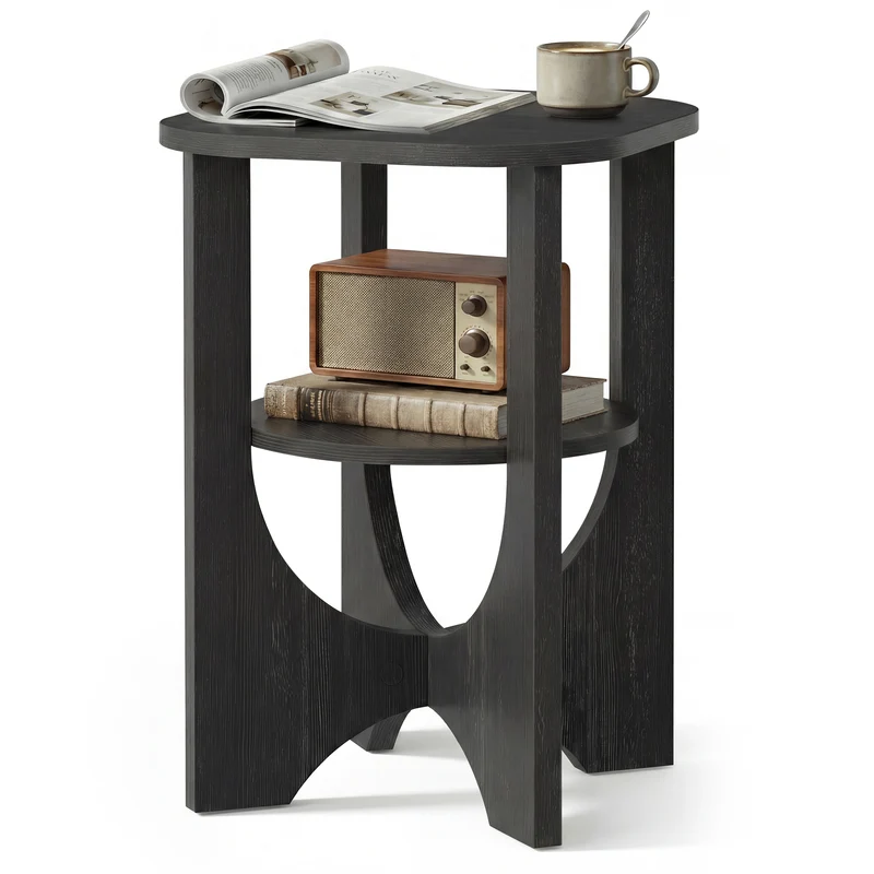 VASAGLE Side Table, 2 Tier Small Accent End Table, Nightstand with Lower Shelf for Small Spaces, Living Room, Bedroom, Charcoal Gray