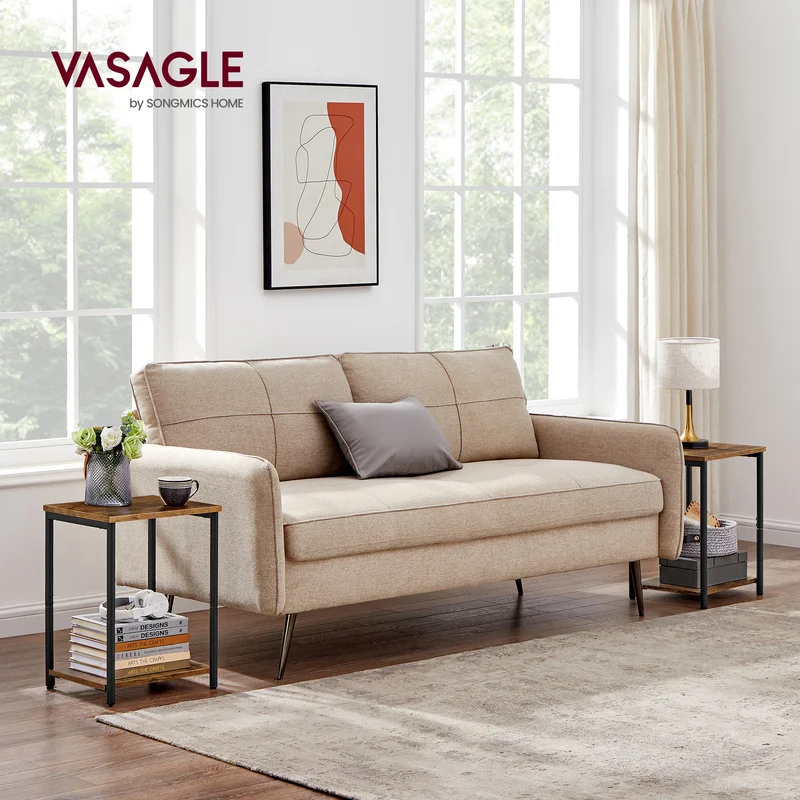 VASAGLE End Table Set of 2 Small Side Tables Nightstand for Living Room Bathroom Rustic Brown and Black