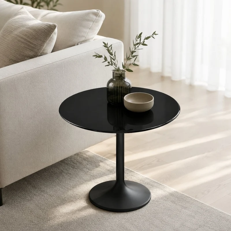 Glasplatte TERRY 60cm schwarz 8mm rund gehärtetes Glas
