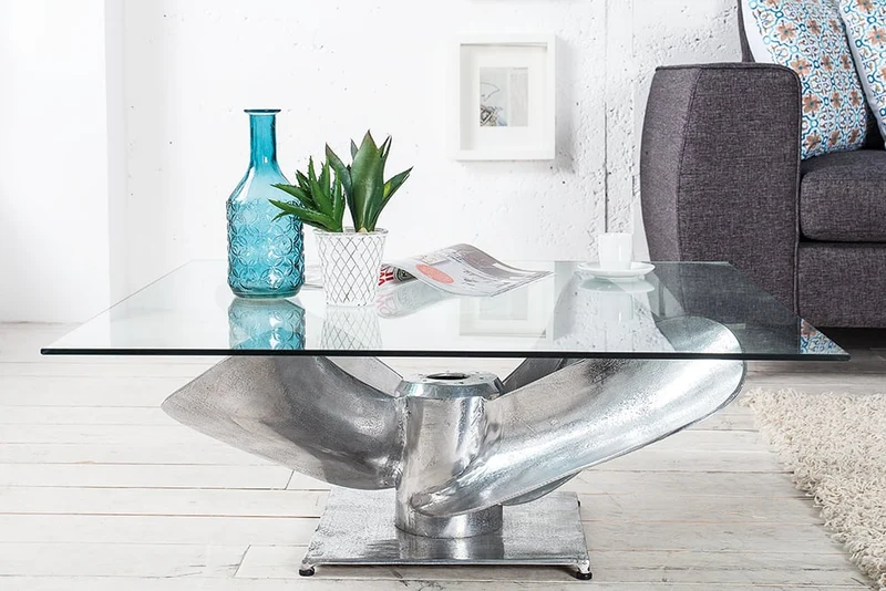 Design Couchtisch ELICA 80x80cm silber Aluminium Schiffsschraube