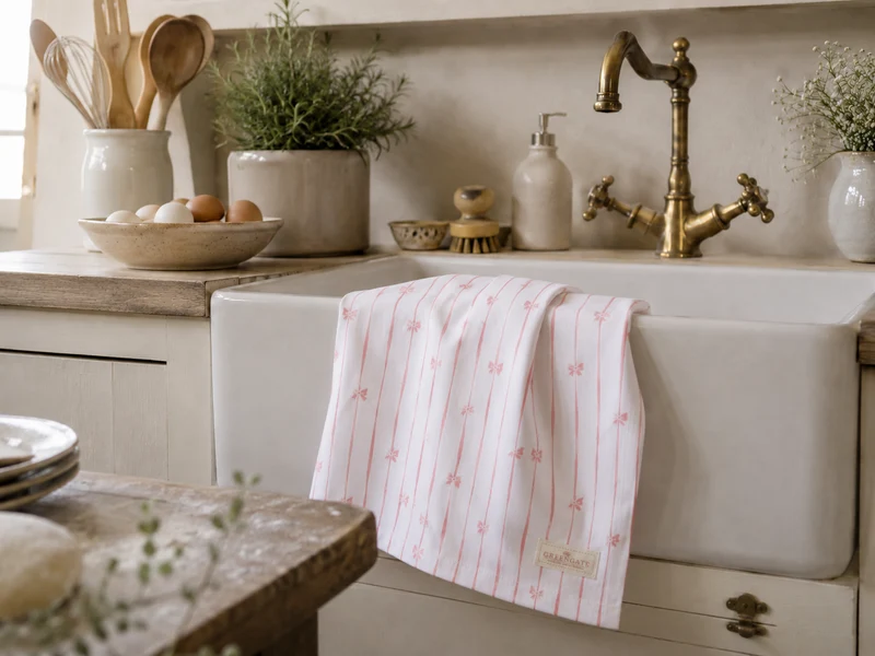 GreenGate Geschirrtuch Dolobella Rosa mit Blumenmuster
