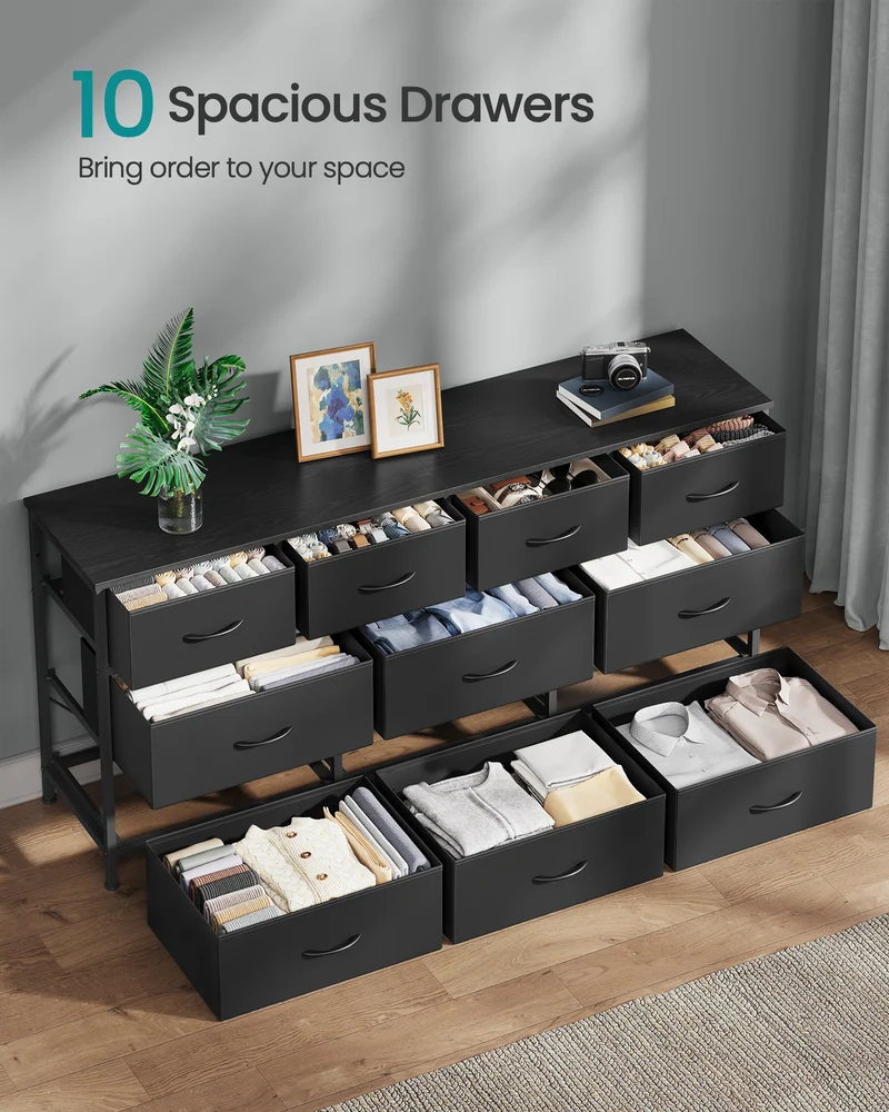 SONGMICS BELLAH Collection - Dresser for Bedroom, Chest of Drawers, TV Stand for TVs Up to 65 Inches, Living Room, Closet, 10 Drawers, Ink Black