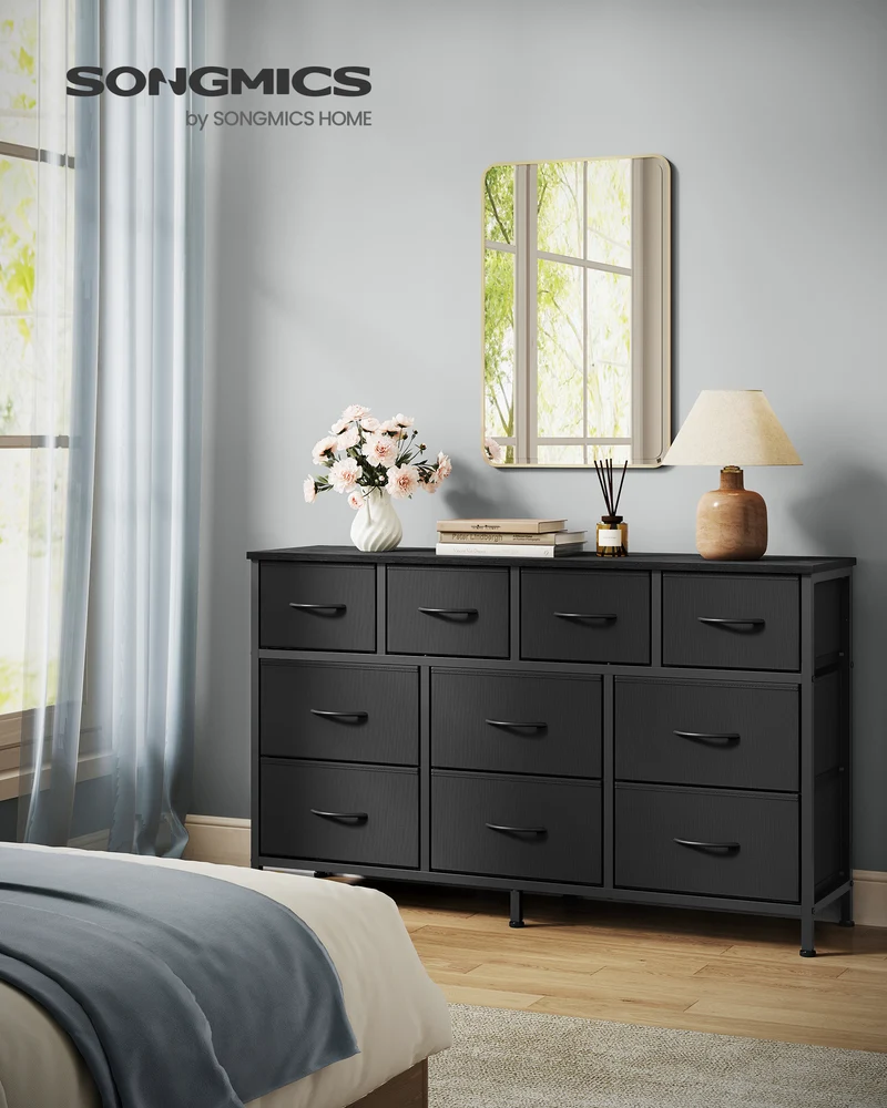 SONGMICS BELLAH Collection - Dresser for Bedroom, Chest of Drawers, TV Stand for TVs Up to 55 Inches, Living Room, Closet, 10 Drawers, Ink Black