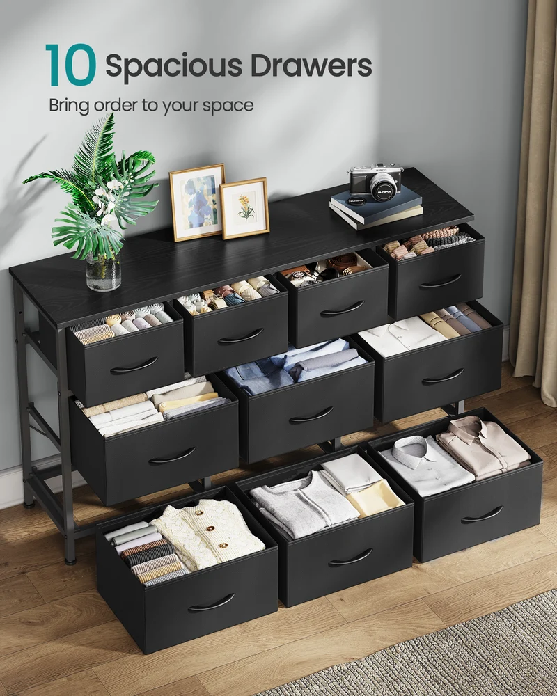 SONGMICS BELLAH Collection - Dresser for Bedroom, Chest of Drawers, TV Stand for TVs Up to 55 Inches, Living Room, Closet, 10 Drawers, Ink Black