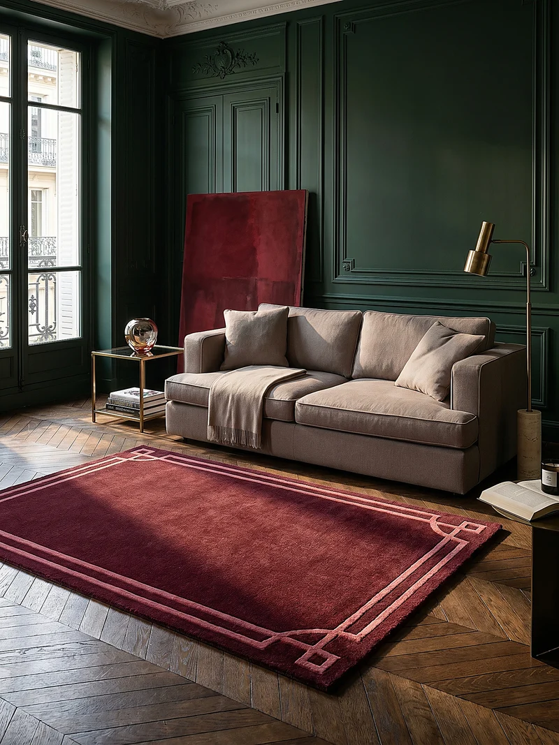 Teppich Kurzflor im Art-Déco-Stil, Klassische Bordüre, Wohnzimmer
