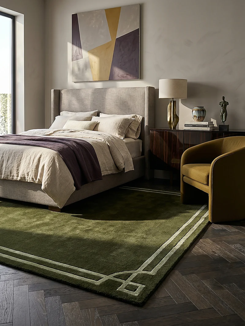 Teppich Kurzflor im Art-Déco-Stil, Klassische Bordüre, Wohnzimmer