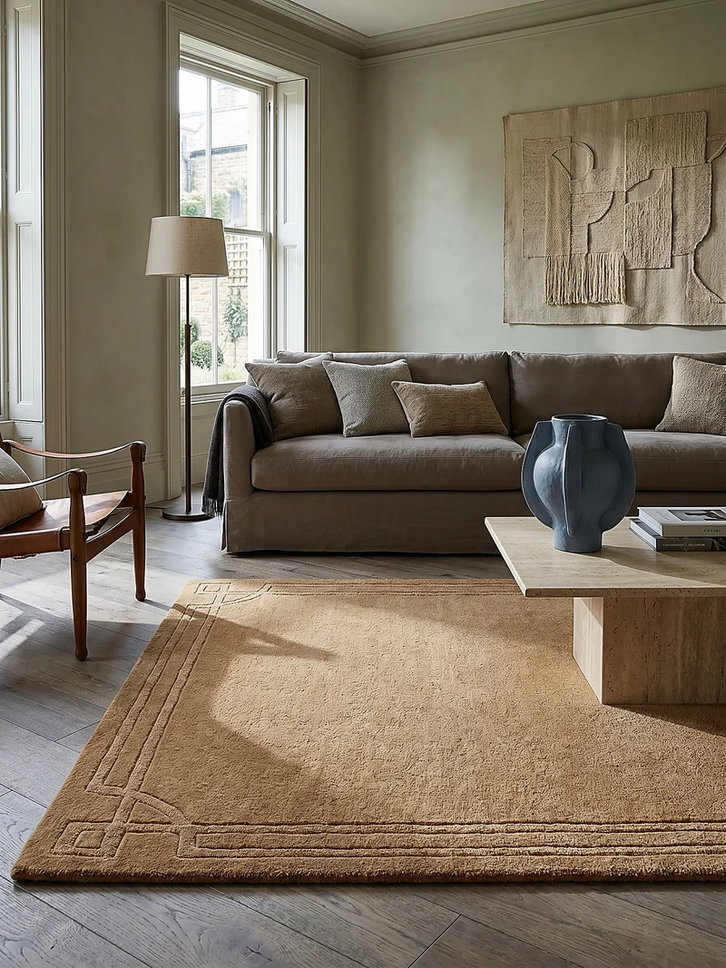 Teppich Kurzflor im Art-Déco-Stil, Klassische Bordüre, Wohnzimmer