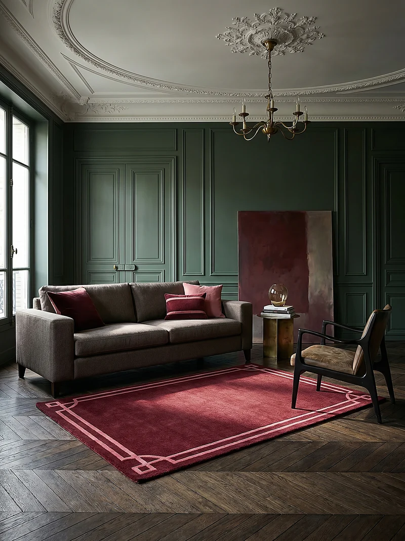 Teppich Kurzflor im Art-Déco-Stil, Klassische Bordüre, Wohnzimmer