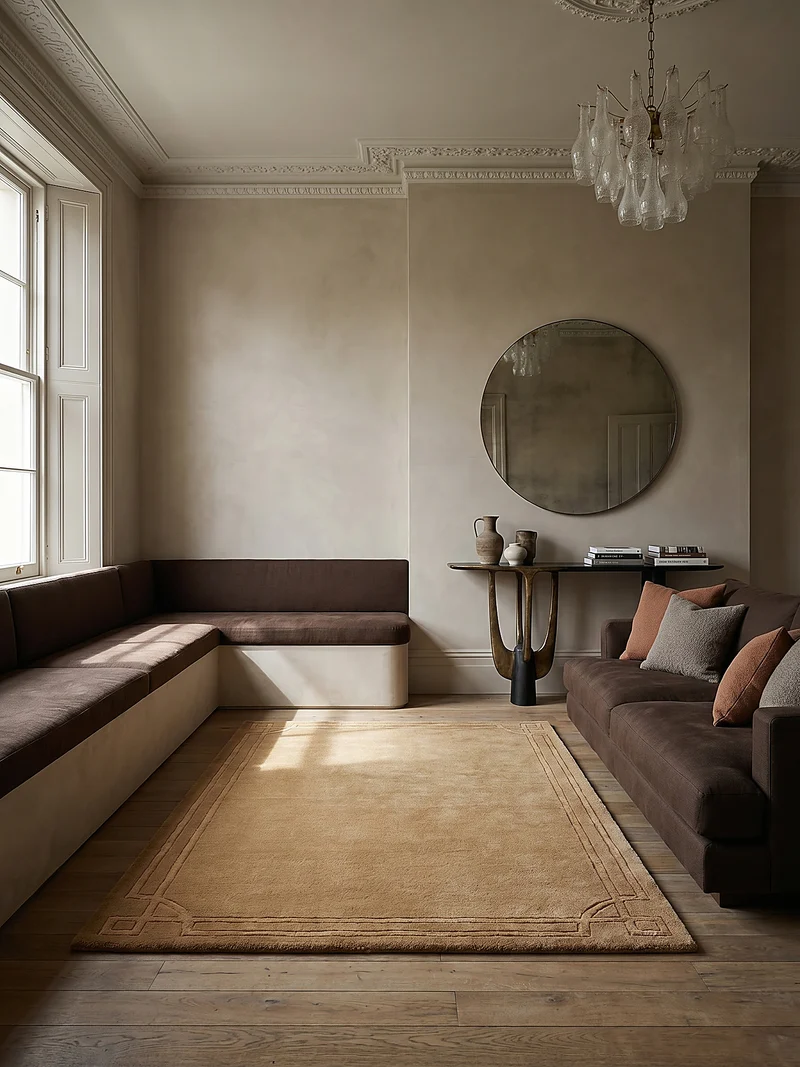 Teppich Kurzflor im Art-Déco-Stil, Klassische Bordüre, Wohnzimmer