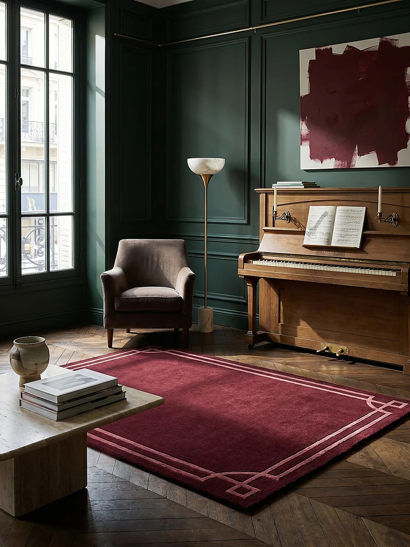 Teppich Kurzflor im Art-Déco-Stil, Klassische Bordüre, Wohnzimmer
