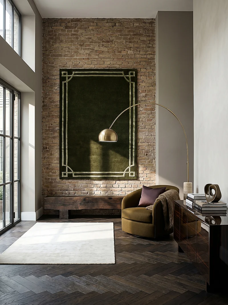 Teppich Kurzflor im Art-Déco-Stil, Klassische Bordüre, Wohnzimmer