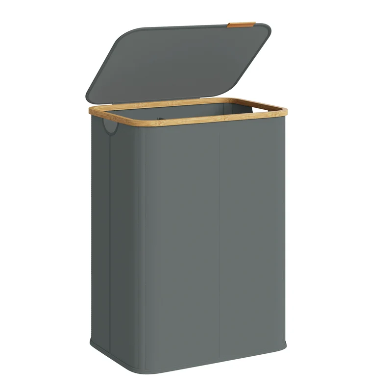 SONGMICS Laundry Hamper, Laundry Basket with Lid, Foldable Storage Basket, Bamboo Frame, for Bedroom, Living Room, Oxford Fabric, 37 Gal. (140 L), Slate Gray