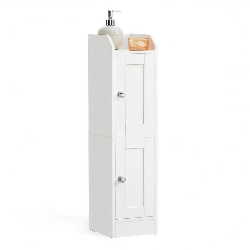 VASAGLE SIREN Collection - Slim Storage Cabinet with Reversible Doors, Small Storage Corner Floor Cabinet, Narrow Orgnizer, Cloud White
