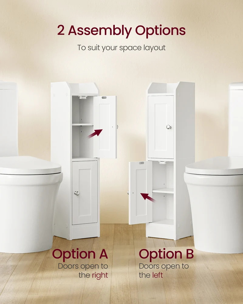 VASAGLE SIREN Collection - Slim Storage Cabinet with Reversible Doors, Small Storage Corner Floor Cabinet, Narrow Orgnizer, Cloud White