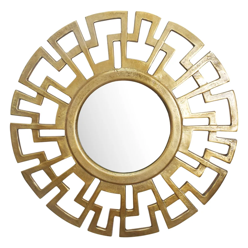 Wandspiegel Rund Metall Gold 60 cm Art déco Stil