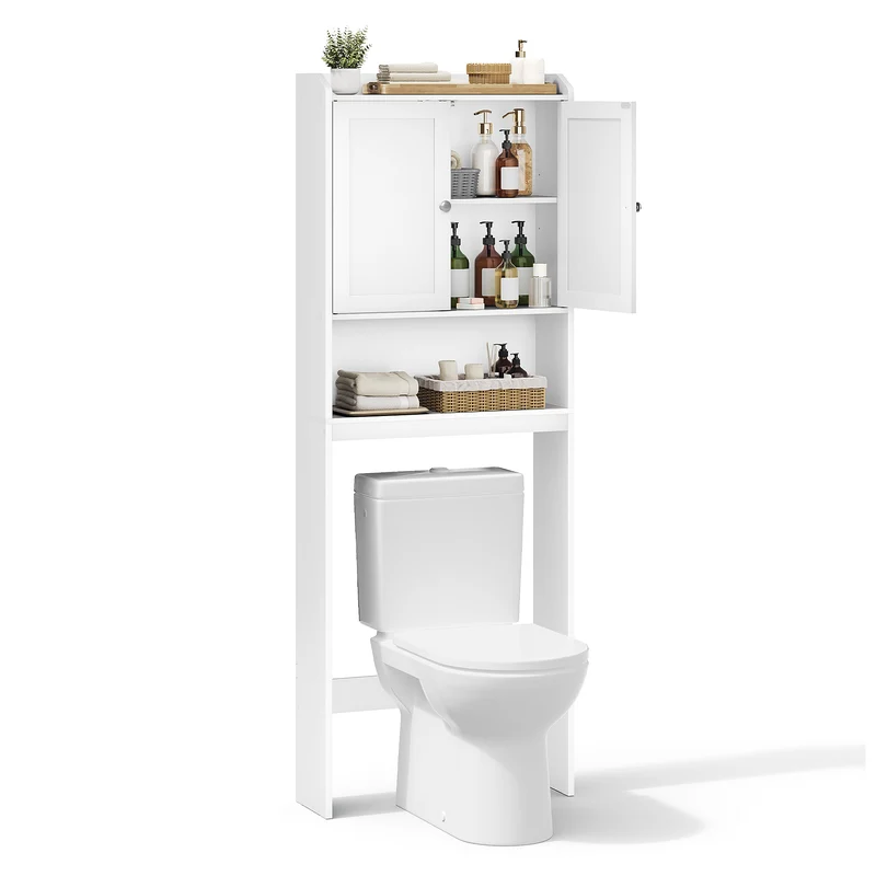 VASAGLE Over the Toilet Storage Cabinet, Bathroom Storage Cabinet with Doors, Adjustable Shelves, Space-Saving, 7.9 x 24.6 x 70 Inches, Cloud White
