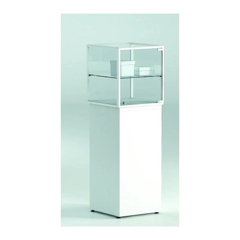 Casa Padrino Luxus Präsentationsvitrine 43 x 43 cm H. 135 cm mit Holzsockel - Ladeneinrichtung - Boutique Möbel - Made in Italy