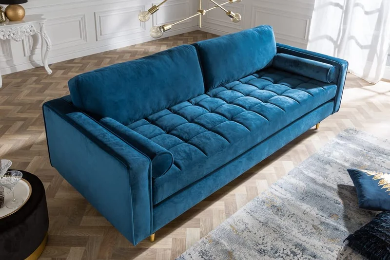 Modernes 3er Sofa 220cm COMFORT blau Samt Federkern