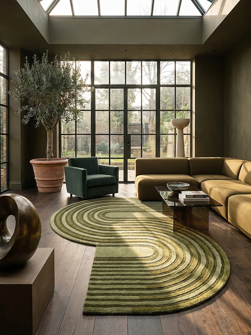 Teppich handgetuftet aus Wolle mit geometrischem S-förmigem Design und Hoch-Niedrig Flor
