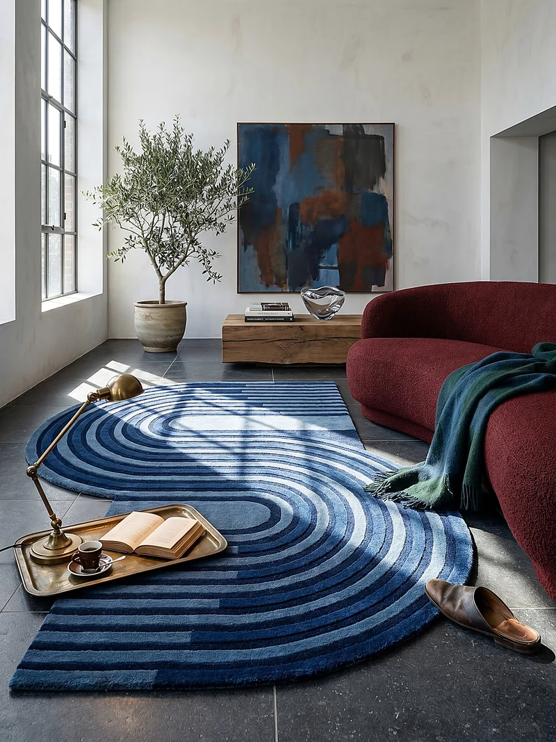 Teppich handgetuftet aus Wolle mit geometrischem S-förmigem Design und Hoch-Niedrig Flor