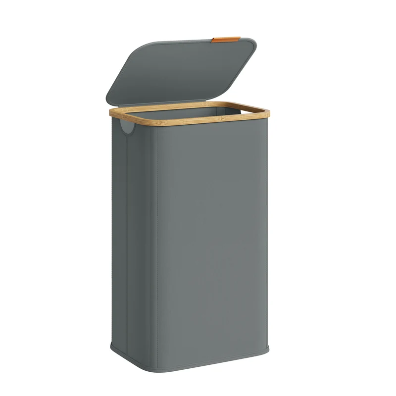 SONGMICS Laundry Hamper, Laundry Basket with Lid, Foldable Storage Basket, Bamboo Frame, Oxford Fabric, 26.4 Gal. (100 L), Slate Gray