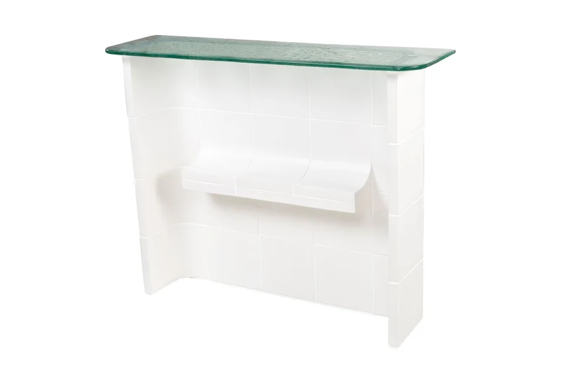 Casa Padrino Luxus Konsole Cremeweiß 105 x 30 x H. 83,5 cm - Großer handgefertigter Keramik Konsolentisch mit Platte aus strukturiertem Klarglas - Luxus Möbel