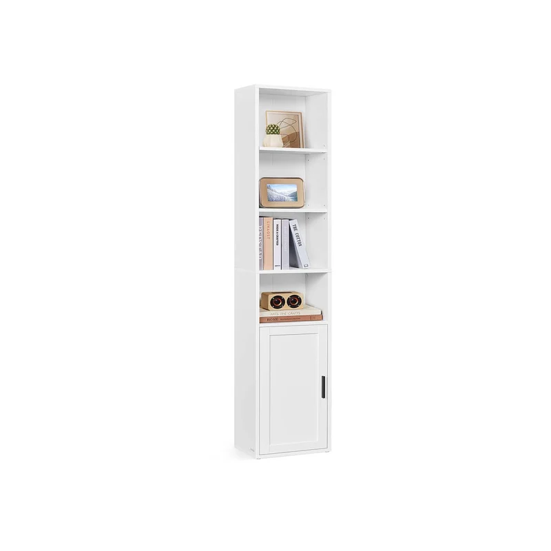 Estantería vertical de madera con puerta