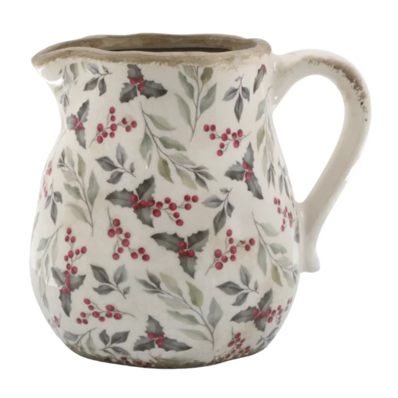 Chic Antique Kanne mit Blättern & Beeren – Creme