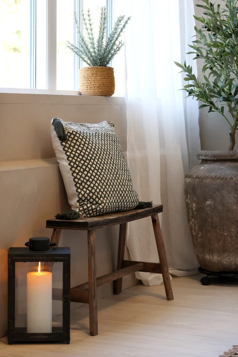 Chic Antique Bank mit Muster auf Sitz – Natur Holzbank