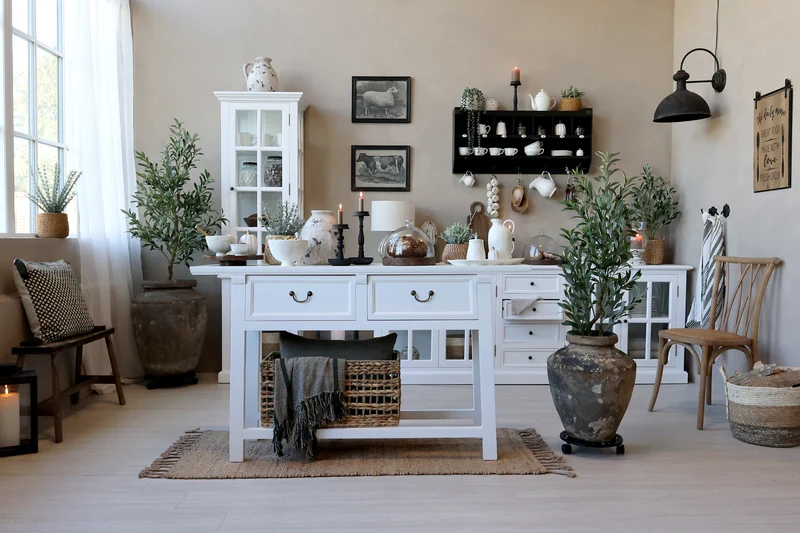 Chic Antique Bank mit Muster auf Sitz – Natur Holzbank