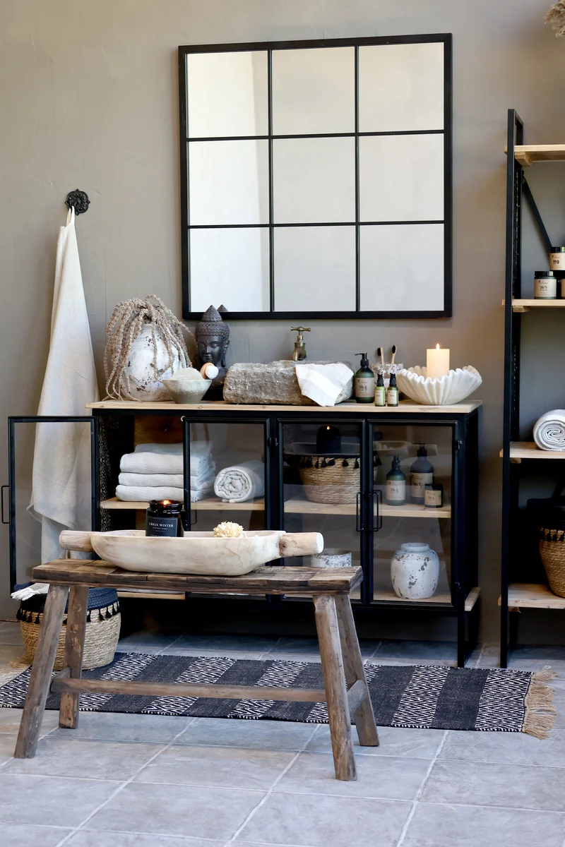 Chic Antique Bank mit Muster auf Sitz – Natur Holzbank