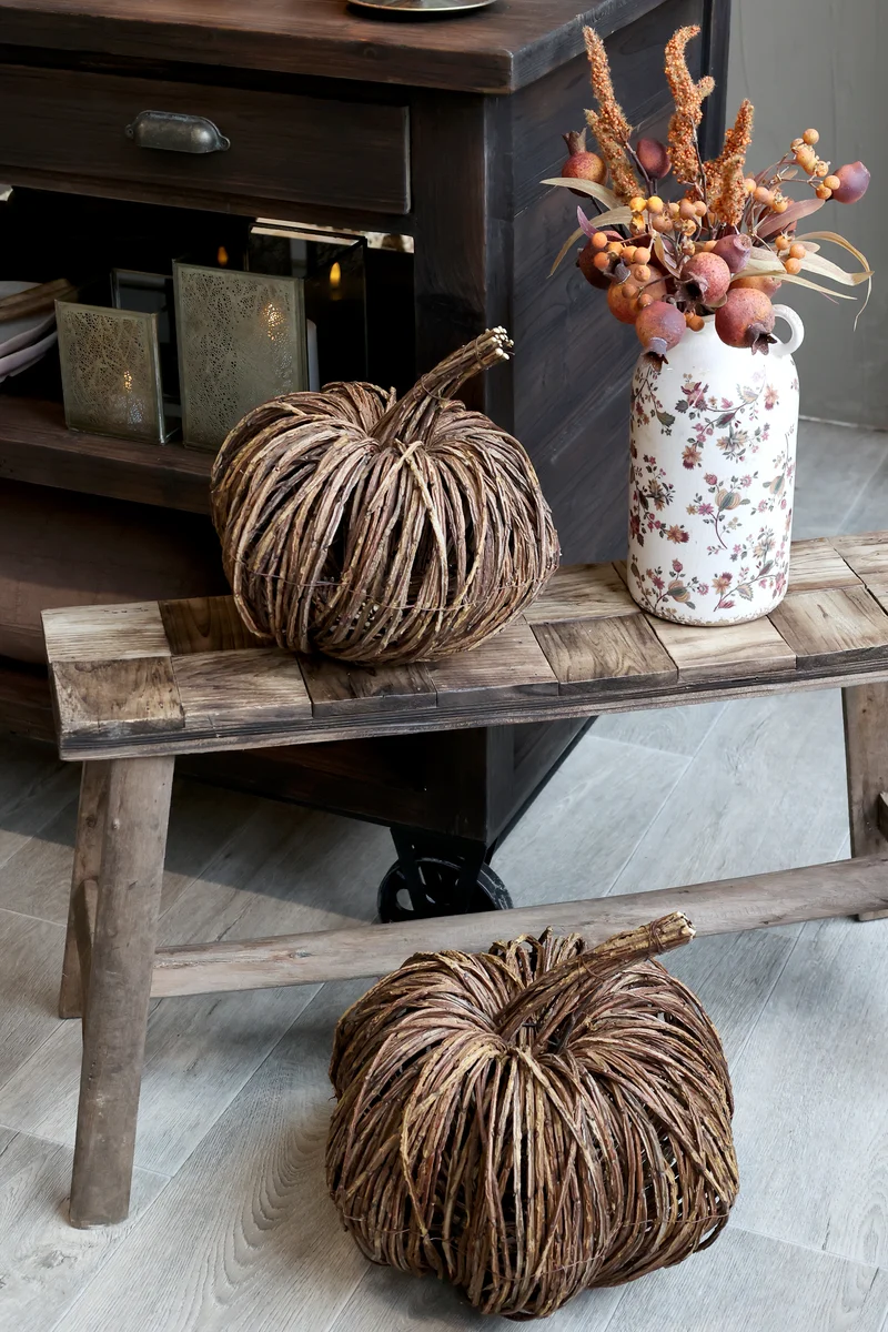 Chic Antique Bank mit Muster auf Sitz – Natur Holzbank