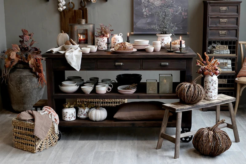 Chic Antique Bank mit Muster auf Sitz – Natur Holzbank