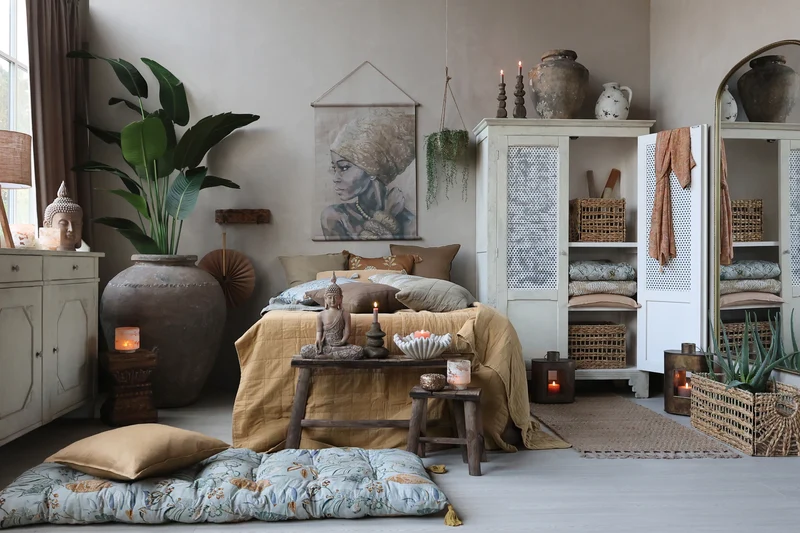 Chic Antique Bank mit Muster auf Sitz – Natur Holzbank