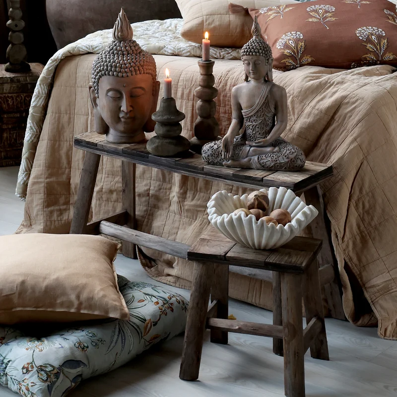 Chic Antique Bank mit Muster auf Sitz – Natur Holzbank