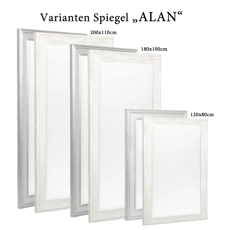 Eleganter Spiegel ALAN Antik-Silber ca. 200x110cm Holzrahmen