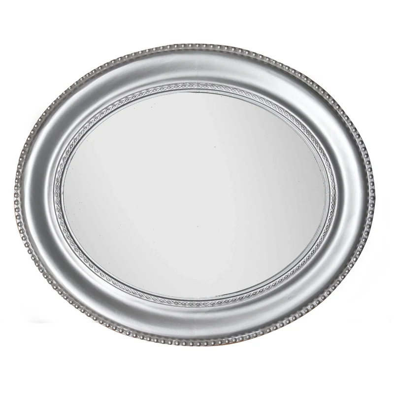Romantischer Spiegel NERINA 60x50cm antik-silber oval Holzrahmen